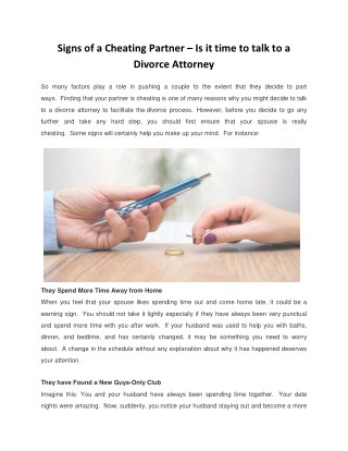 Signs of a Cheating Partner â€“ Is it time to talk to a Divorce Attorney?