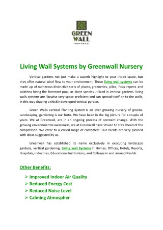Living Wall Systems by Greenwall Nursery