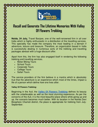 Recall and Generate The Lifetime Memories With Valley Of Flowers Trekking