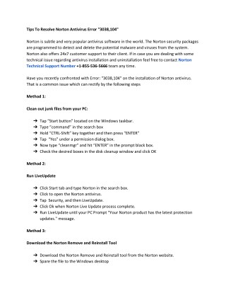 Tips to resolve norton antivirus error 3038,104