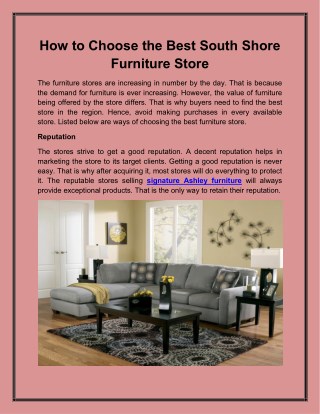 How to Choose the Best South Shore Furniture Store