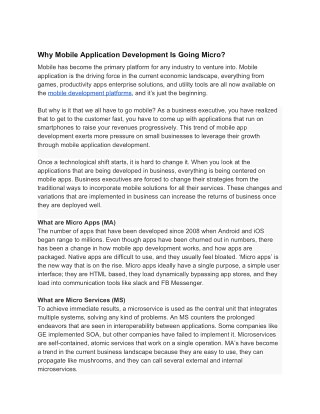Why Mobile Application Development Is Going Micro?