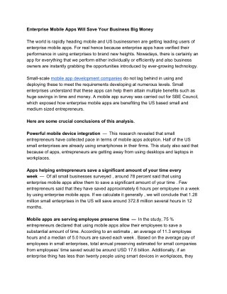 Enterprise Mobile Apps Will Save Your Business Big Money