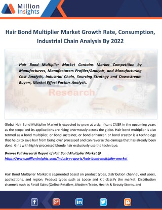 Hair Bond Multiplier Industry Production Growth by Type, Size, Share From 2017-2022