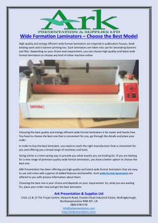 Wide Formation Laminators â€“ Choose the Best Model