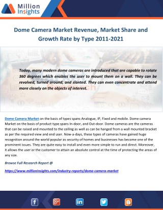Dome Camera Market Revenue, Market Share and Growth Rate by Type 2011-2021
