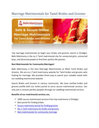 Marriage Matrimonials for Tamil Brides and Grooms