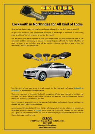 Locksmith in Northridge for All Kind of Locks