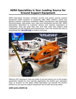 AERO Specialties is Your Leading Source for Ground Support Equipment