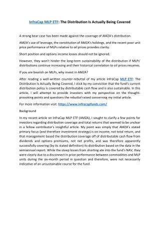 InfraCap MLP ETF: The Distribution Is Actually Being Covered