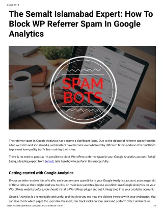 The Semalt Islamabad Expert: How To Block WP Referrer Spam In Google Analytics