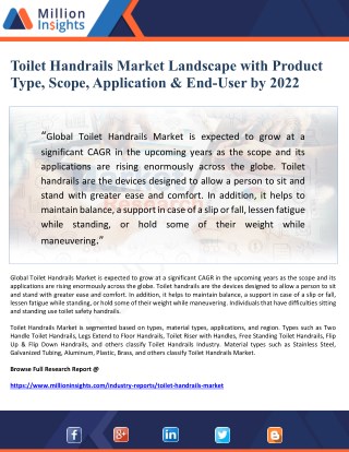 Toilet Handrails Market Landscape with Product Types, Scope, Application & End-User by 2022