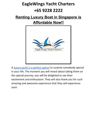 Renting Luxury Boat in Singapore is Affordable Now!!