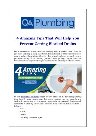 4 Amazing Tips That Will Help You Prevent Getting Blocked Drains