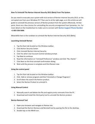 How To Uninstall The Norton Internet Security 2013 (Beta) From The System