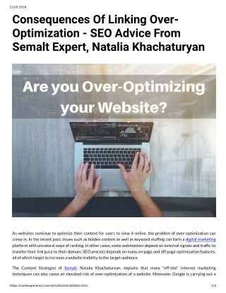 Consequences Of Linking Over- Optimization - SEO Advice From Semalt Expert, Natalia Khachaturyan