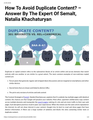 How To Avoid Duplicate Content? â€“ Answer By The Expert Of Semalt, Natalia Khachaturyan