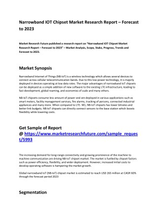 Narrowband IOT (NB-IOT) Chipset Market Trend, Segmentation and Growth Factors till 2023
