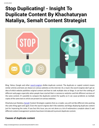 Stop Duplicating! - Insight To Duplicate Content By Khachaturyan Nataliya, Semalt Content Strategist