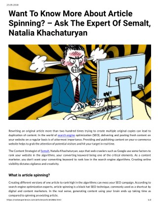 Want To Know More About Article Spinning, Ask The Expert Of Semalt, Natalia Khachaturyan