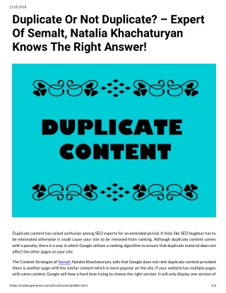 Duplicate Or Not Duplicate? â€“ Expert Of Semalt, Natalia Khachaturyan Knows The Right Answer!