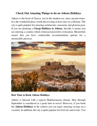 Things to do on Athens Holidays