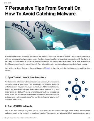 7 Persuasive Tips From Semalt On How To Avoid Catching Malware