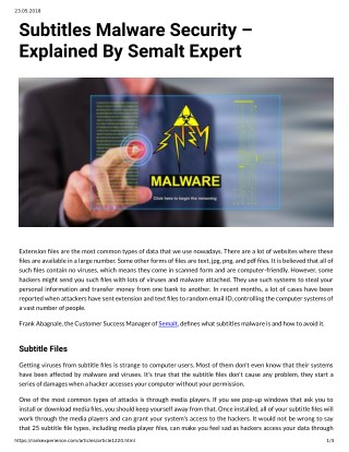 Subtitles Malware Security â€“ Explained By Semalt Expert