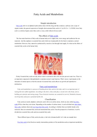 Fatty Acids and Metabolism