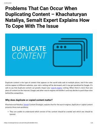 Problems That Can Occur When Duplicating Content â€“ Khachaturyan Nataliya, Semalt Expert Explains How To Cope With The