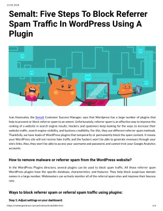 Semalt: Five Steps To Block Referrer Spam Traaffic In WordPRess Using A Plugin