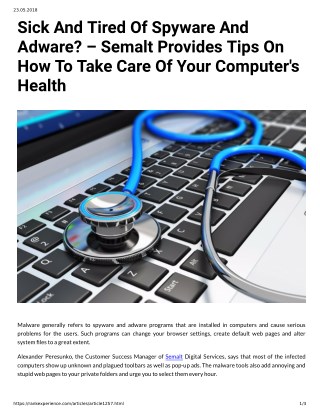 Sick And Tired Of Spyware And Adware? â€“ Semalt Provides Tips On How To Take Care Of Your Computer's Health