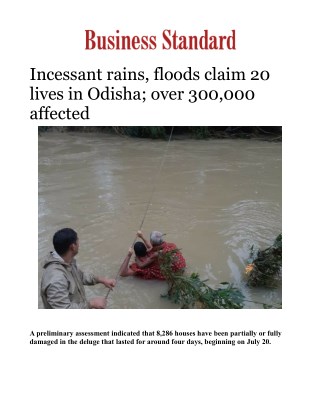 Incessant rains, floods claim 20 lives in Odisha; over 300,000 affectedÂ 