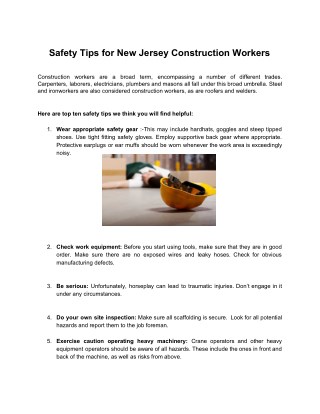 Safety Tips for New Jersey Construction Workers