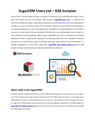 SugarCRM Users List | SugarCRM Users Mailing Data | B2B Scorpion