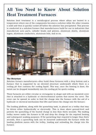 ALL YOU NEED TO KNOW ABOUT SOLUTION HEAT TREATMENT FURNACES