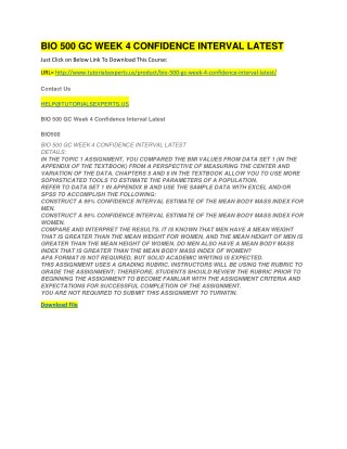BIO 500 GC WEEK 4 CONFIDENCE INTERVAL LATEST