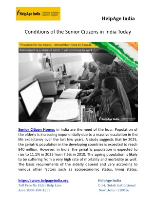 Conditions of the Senior Citizens in India Today