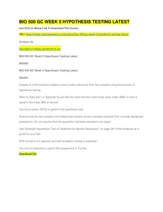 BIO 500 GC WEEK 5 HYPOTHESIS TESTING LATEST