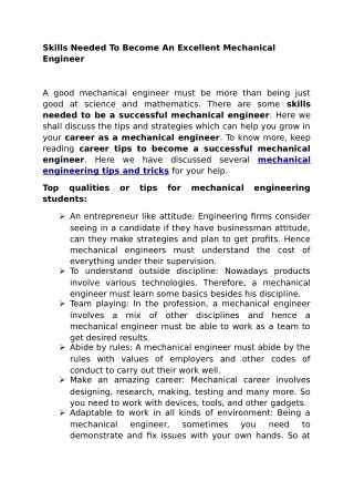 Skills Needed To Become An Excellent Mechanical Engineer