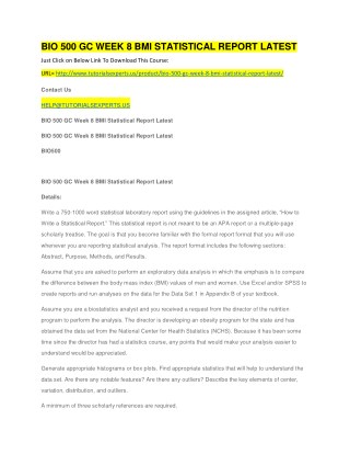 BIO 500 GC WEEK 8 BMI STATISTICAL REPORT LATEST