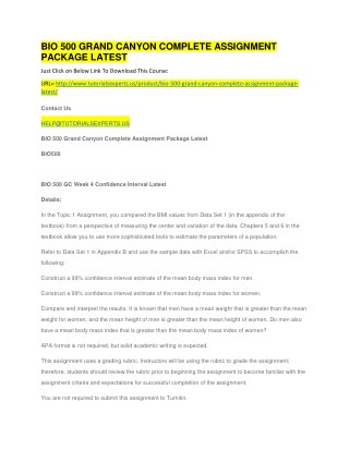 BIO 500 GRAND CANYON COMPLETE ASSIGNMENT PACKAGE LATEST