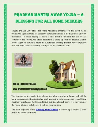 PRADHAN MANTRI AWAS YOJNA â€“ A BLESSING FOR ALL HOME SEEKERS.