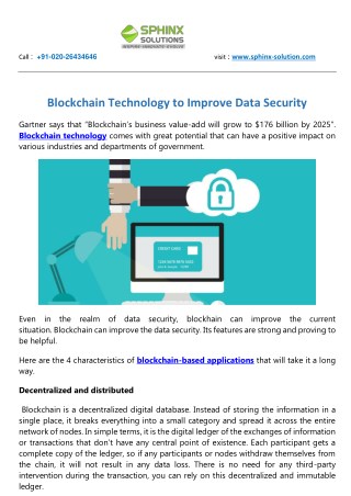 Blockchain Technology to Improve Data Security
