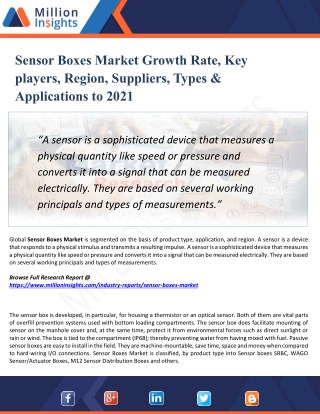 Sensor Boxes Market Perspective, Comprehensive Analysis, Size, Share, Growth, Segment, Trends and Forecast 2021