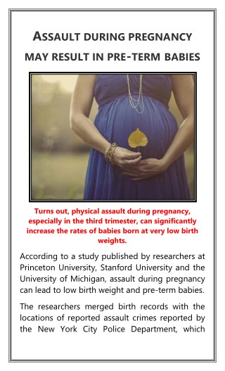 Assault During Pregnancy May Result in Pre-term Babies