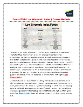 Foods With Low Glycemic Index - Overra Herbals