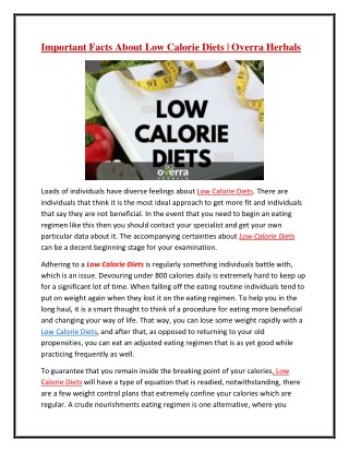 Important Facts About Low Calorie Diets - Overra Herbals