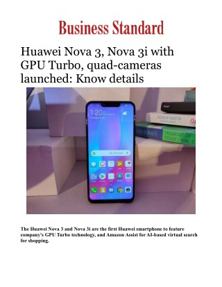 Huawei Nova 3, Nova 3i with GPU Turbo, quad-cameras launched: Know details