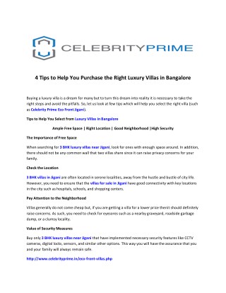 4 Tips to Help You Purchase the Right Luxury Villas in Bangalore